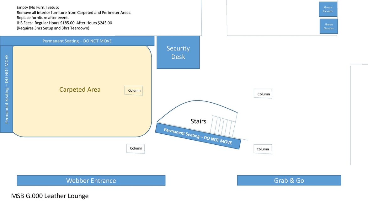 Diagram of MMS Leather Lounge in the No Furniture Configuration of Tables and Chairs