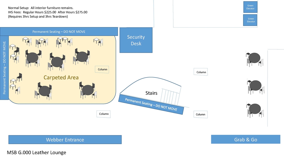Diagram of MMS Leather Lounge in the Normal Configuration of Tables and Chairs