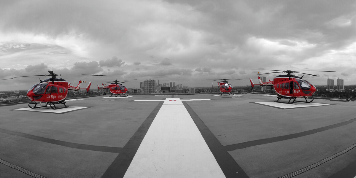 Life Flight helicopters on helipad